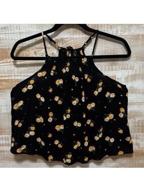 Women’s Flowy Spaghetti Strap Top in Black with Floral Print Size XS